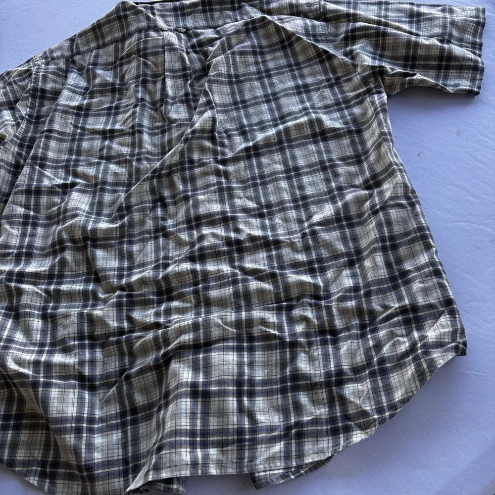 Faconnable Men's Plaid Button-Down Shirt Short Sleeve Cotton Size‎ L